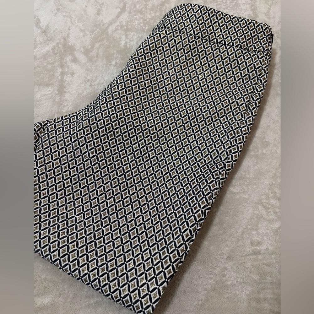 Talbots Black, White And Gold Geometric Pattern Pants